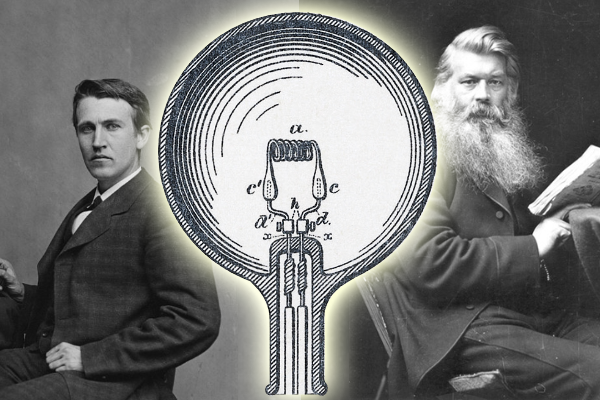 Edison (left) and Swan (right) the co-inventors of the electric light bulb